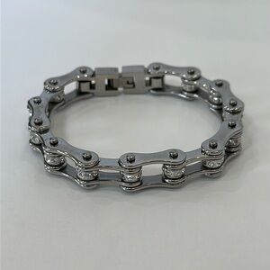 Silver Bike Chain Bracelet with Clear Stones